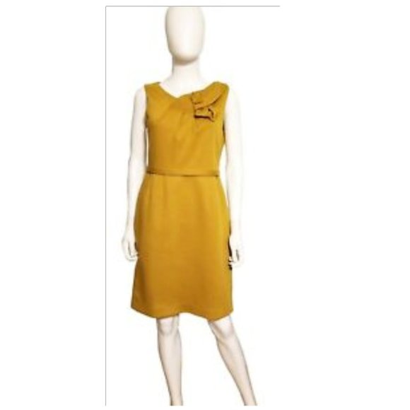Tahari Jackie O Retro Style Mustard Sheath Dress 6 - Picture 2 of 9